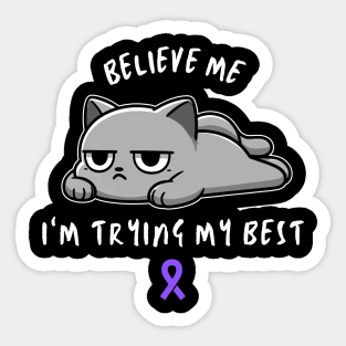 Fibromyalgia Warrior Cat With Awareness Ribbon Sticker